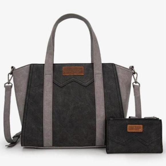NWT Wrangler W Stitch Color Block Western Tote Bag Set - Black - Picture 1 of 11